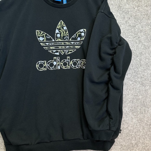 Adidas Originals Black Trefoil Sweatshirt Floral Logo Crewneck Men's M - Picture 10 of 16